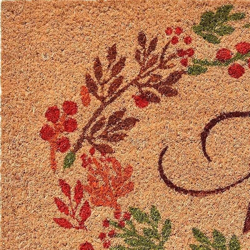 HomeRoots 17" X 29" Natural Green And Orange Fall Leaves Coir Outdoor Door Mat - 17' X '29