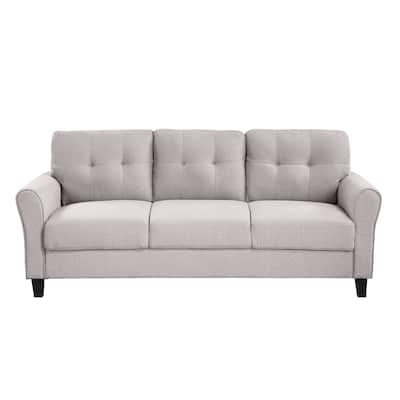 Three Seat Sofa Couch, 79.9" Modern Style Button Tufted Linen Upholstered 3-seat Sofa for Living Room,Light Grey