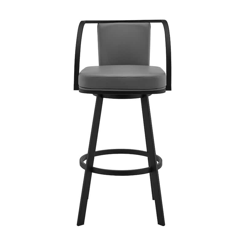 Sandringham 30" Gray Faux Leather and Metal Swivel Bar Stool - Bar Height - 29-32 in.