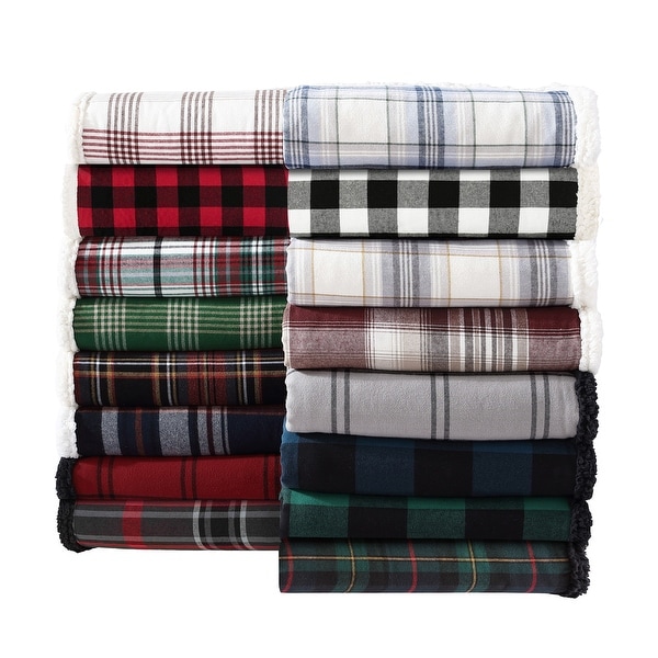 Eddie Bauer Cotton Flannel/Shearling Reverse Throw Blanket - On