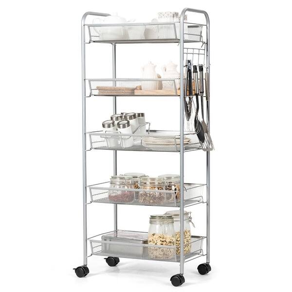 5 Tier Mesh Rolling Cart Storage Basket with Wheels for Home ...