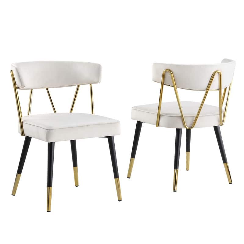 Best Master Furniture Meyer Velvet Side Chair with Gold Accents (Set of 2) - Beige/Gold