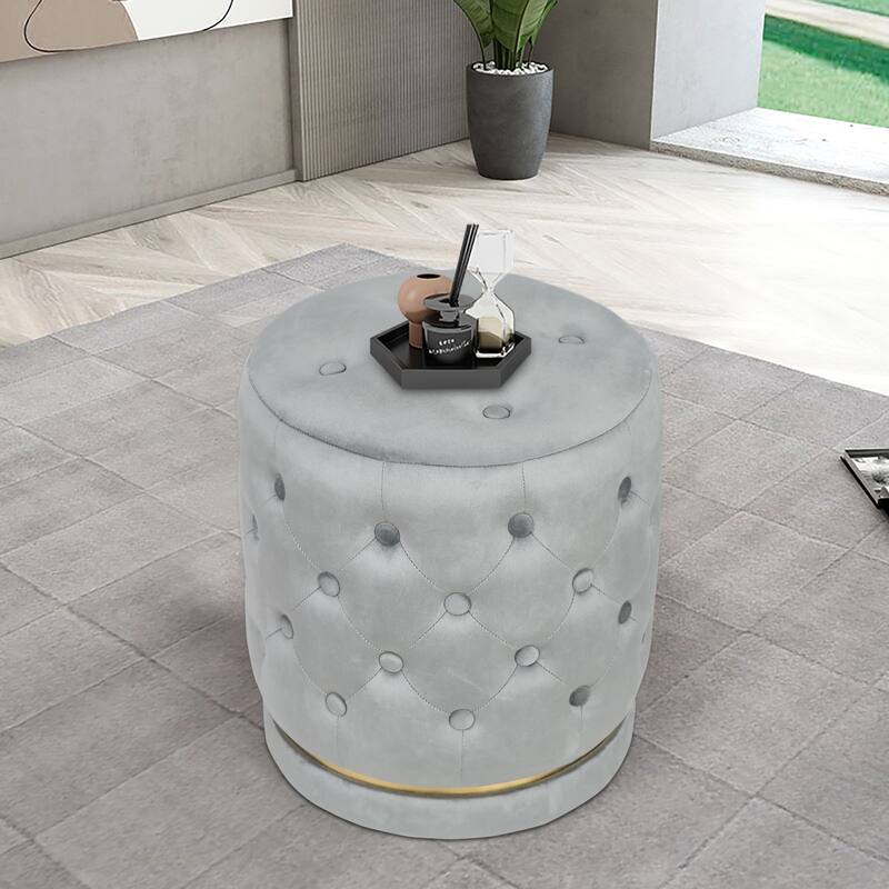 Adeco 18.3" Height Button Tufted Upholstered Round Ottoman