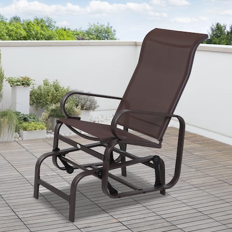 Outsunny Single Glider Patio Swing Rocking Chair with Breathable Mesh, Smooth Arms for Backyard, Garden, Lawn, Brown
