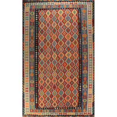 Reversible Kilim Oriental Large Rug Hand-Woven Wool Carpet - 10'2"x 16'9"