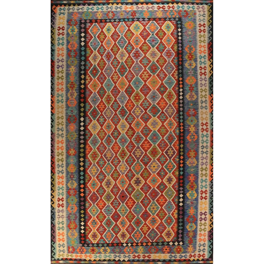 Reversible Kilim Oriental Large Rug Hand-Woven Wool Carpet - 10'2"x 16'9"