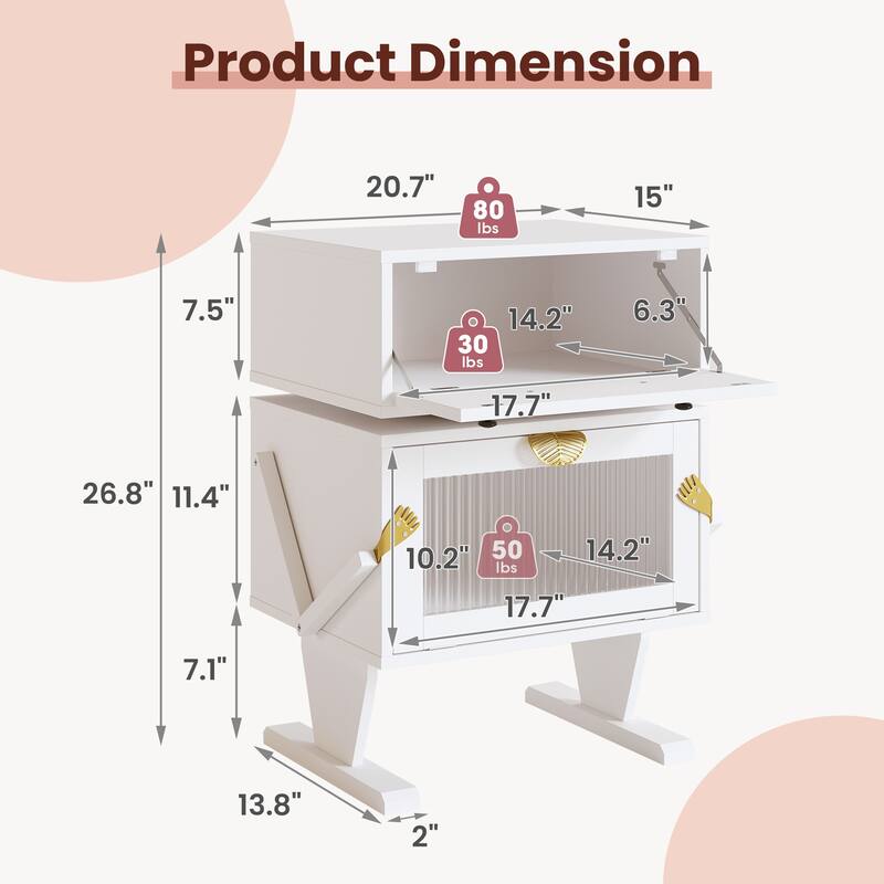 Nightstand with Rotating Drawer and LED Light Strip