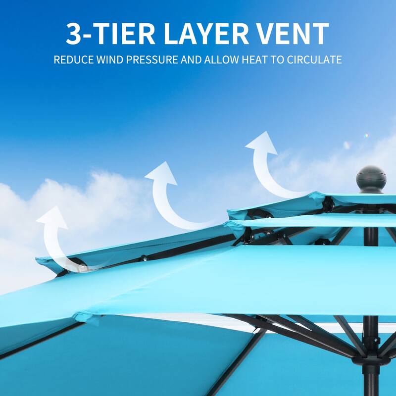Ainfox 10 ft Patio Umbrella with Base 3 Tiers Outdoor Market Umbrella