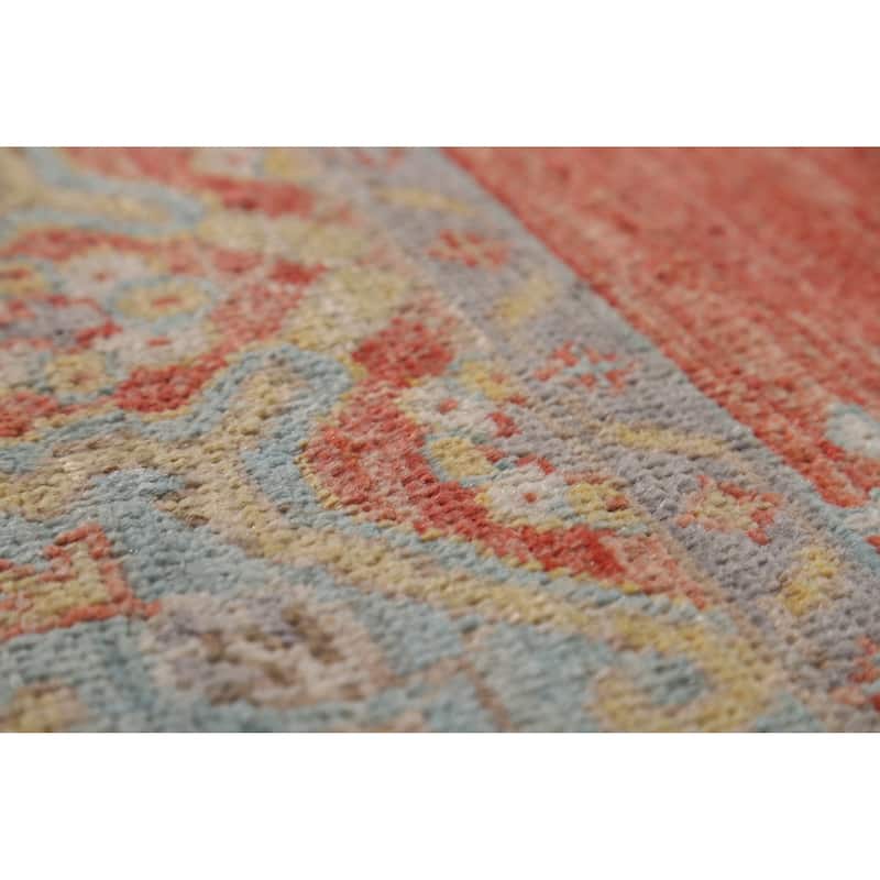 Vegetable Dye Oushak Turkish Rug Oriental Hand-Knotted Wool Carpet - 5'0"x 6'11"
