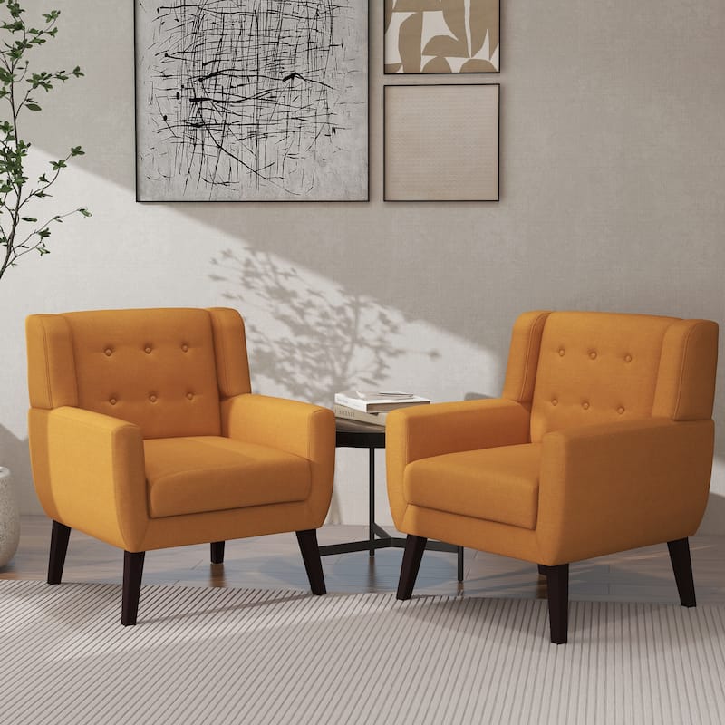 Cotton/ Linen Look Fabric Modern Accent Chair Armchair - Set of 2 - Orange(Set of 2)