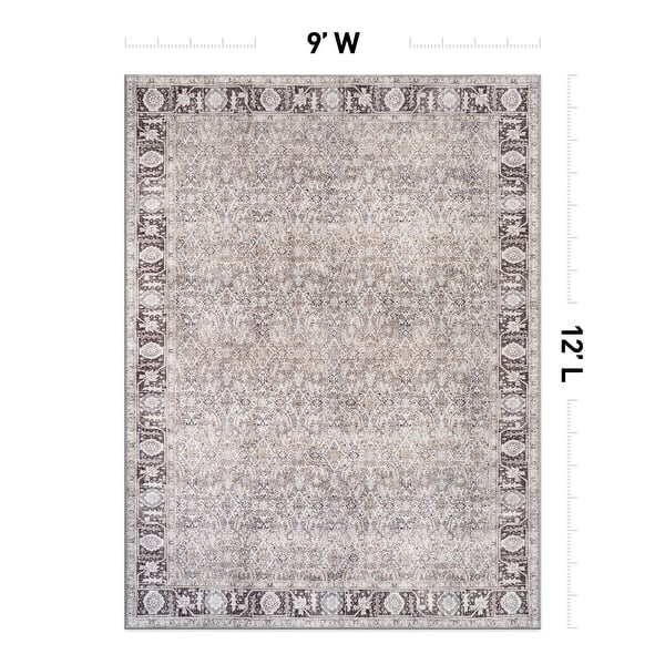 dimension image slide 18 of 27, Vintage Washable Rug – Low Pile with Subtle Pattern, Perfect for Neutral Spaces in Living Room, Entryway, or Bedroom