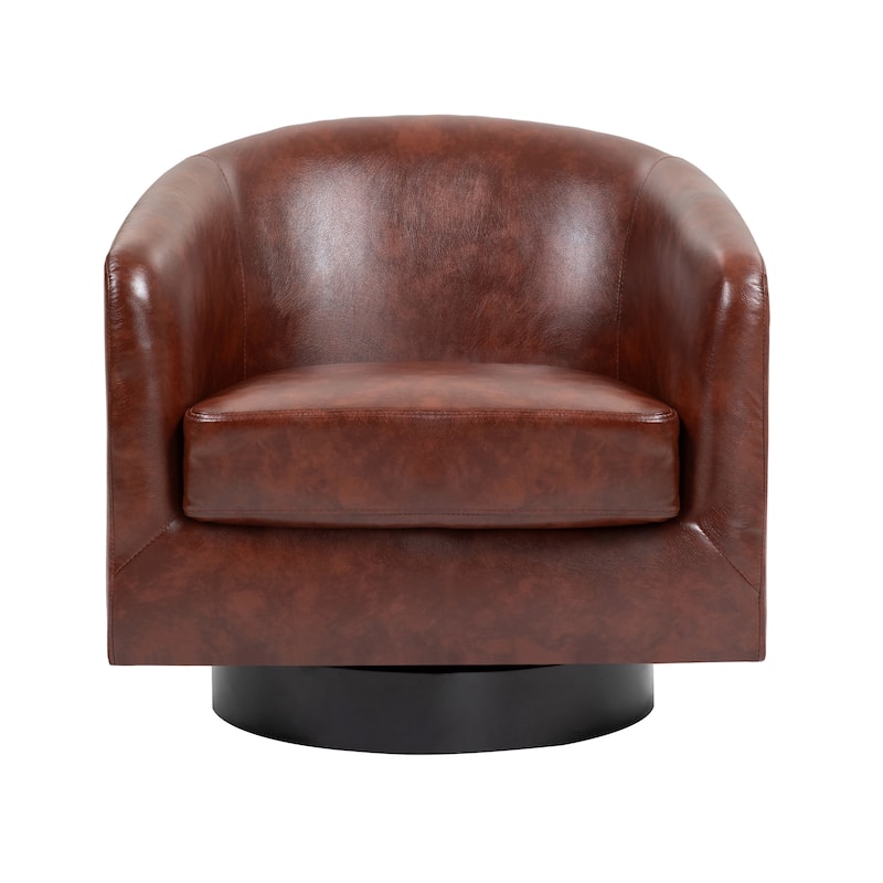 2 Set Modern Vegan Faux Leather Swivel Barrel Accent Chair