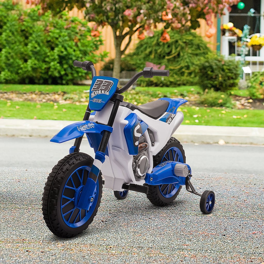 12V Kids Electric Bike with Rear Wheel Drive, Exclusive Kids Car with Training Wheels, Practical Electric Motorcycle, Blue