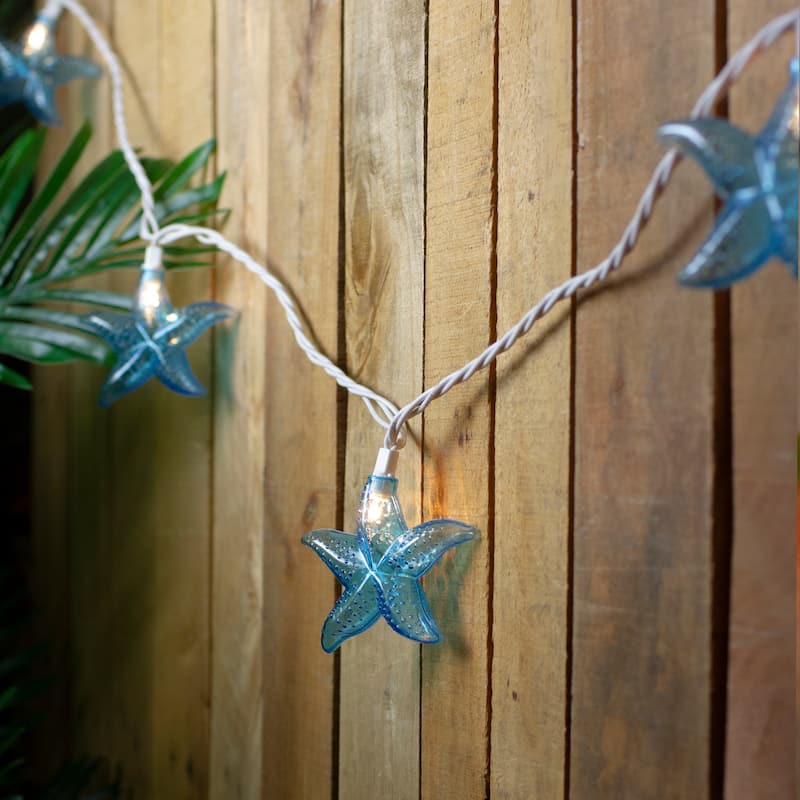 Set of 10 Blue Starfish Novelty String Lights - 9ft White Wire