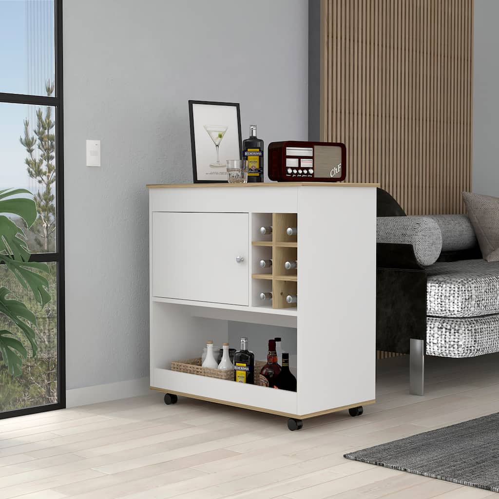Pendleton 1-Shelf 6-Bottle Bar Cart Light Oak and White for Kitchen, Party and Living Room