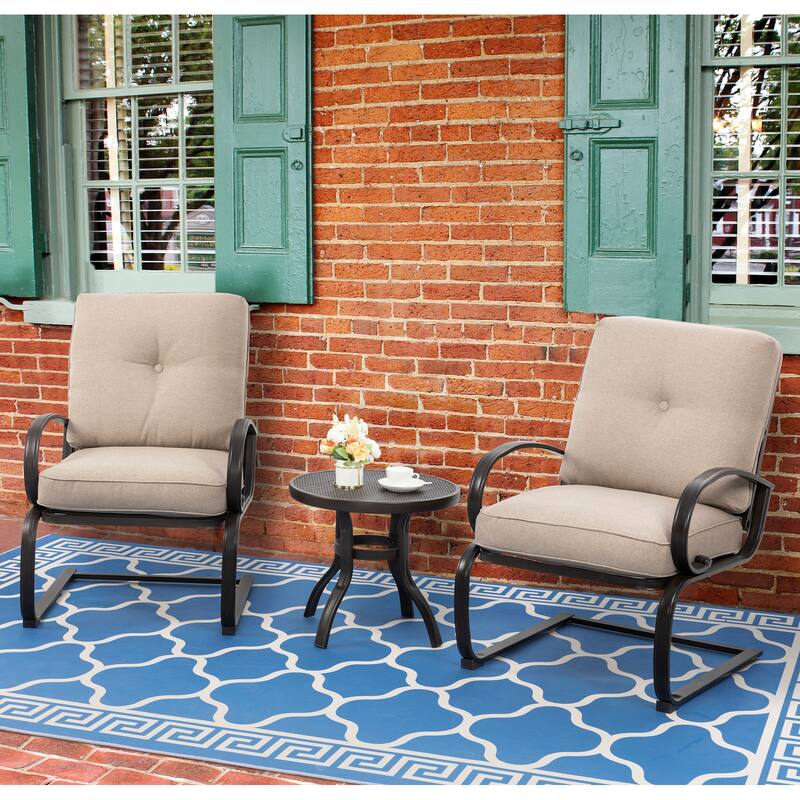 Futzca Spring Patio Chairs,3-Piece Bistro Set Outdoor Furniture for Patio, Garden, and Backyard with Cushioned Seats - Beige