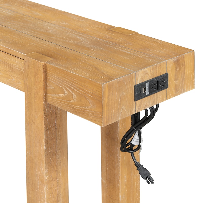 Rustic Minimalist Console Table with 1 Hidden Drawer and Side Power Outlet