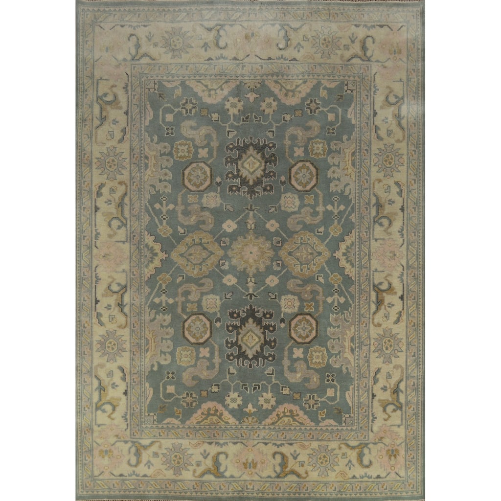 Blue Oushak Indian Area Rug Handmade Transitional Wool Carpet - 8'0" x 10'0"