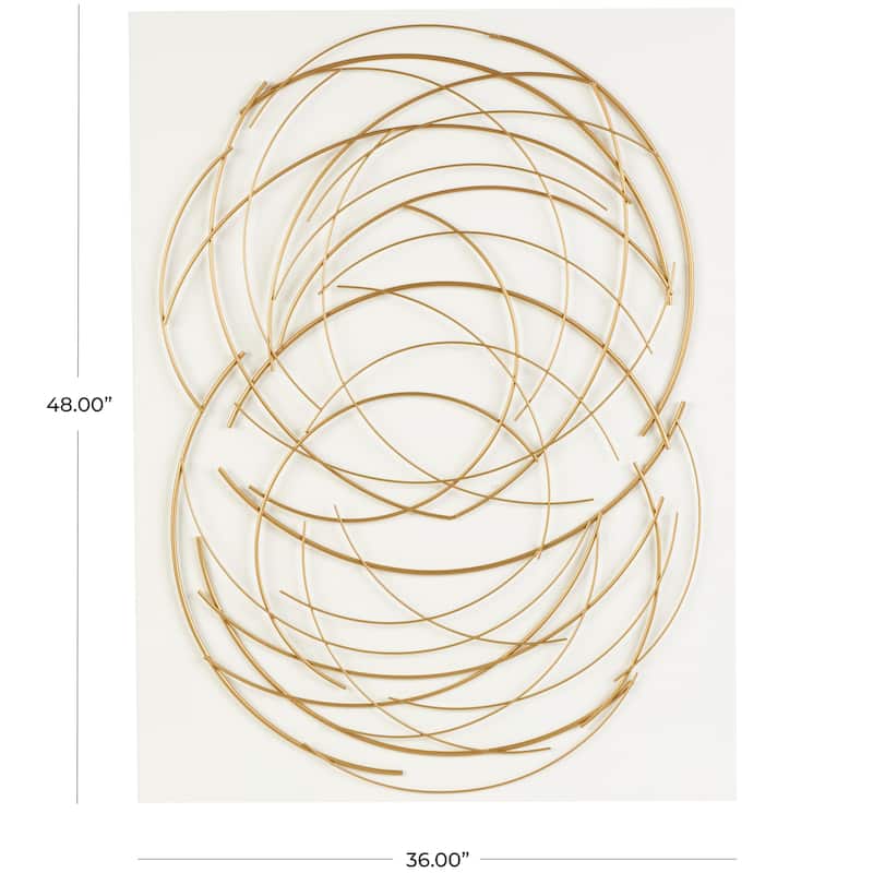 Gold Metal Overlapping Circle Design Abstract Home Wall Decor with White Wood Backing