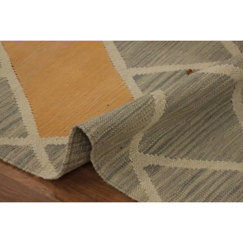 Hand Woven Oriental 100% Wool Carpet Southwestern Modern Greys & Charcoal Kilim Runner Rug - 11' 9'' X 2' 8''