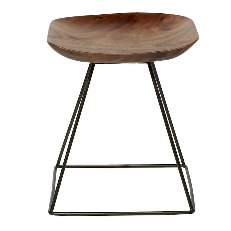 Metal Stool with Black Metal Base - Brown - Roche River Décor.