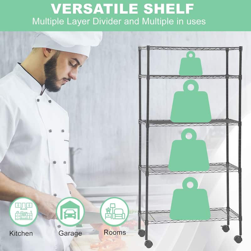 Atwood 5-Tier NSF Certified Wire Shelving Rack with Adjustable Shelving and Includes Wheels