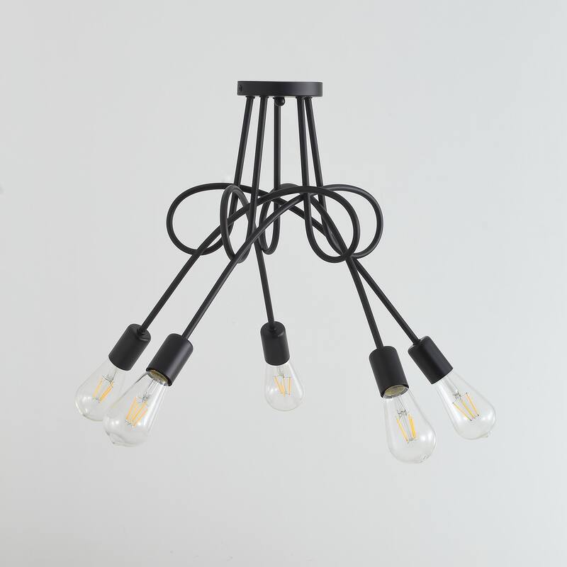 Modern Black 5-Light Curved Line Sputnik Design Ceiling Lamp