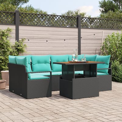 vidaXL 7 Piece Garden Sofa Set with Cushions Black Poly Rattan - 92.1×48×27.2