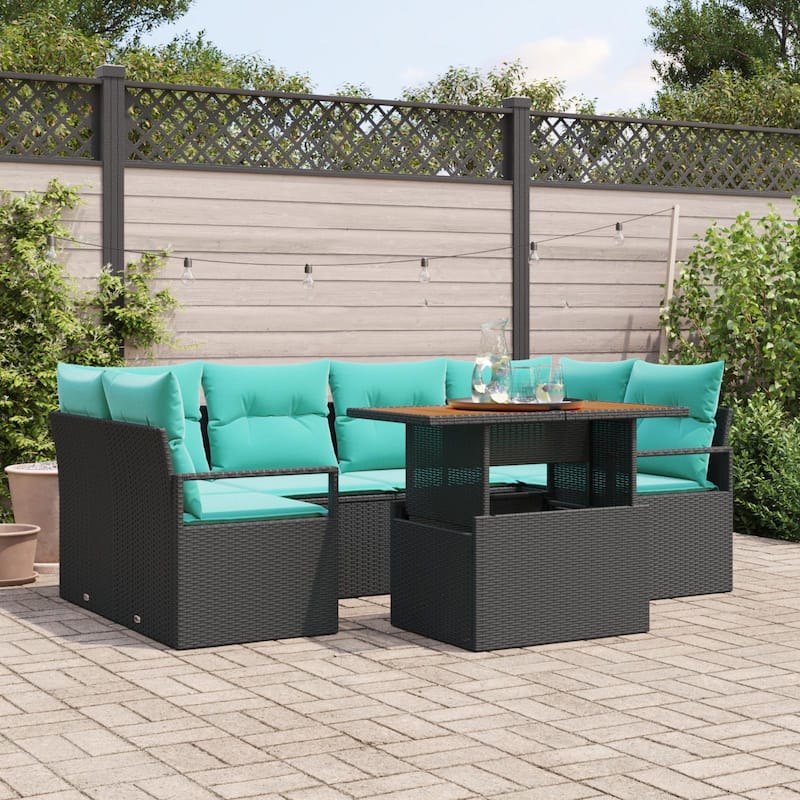 vidaXL 7 Piece Garden Sofa Set with Cushions - 92.1×48×27.2 - Black
