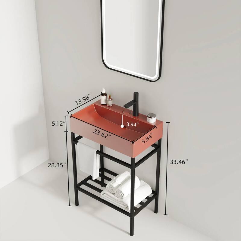 24 inch Metal Freestanding Bathroom Vanity Set with Integrated Ceramic Sink