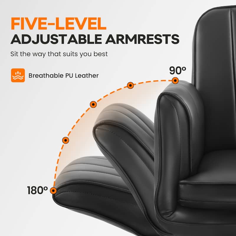 BOSSIN Criss Cross Office Chair with Arms and Wheels - Adjustable Swivel PU Leather Desk Chair for Makeup Vanity, Bedroom