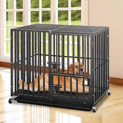 Moasis Heavy Duty Indestructible Dog Crate with Lockable Door and Wheels