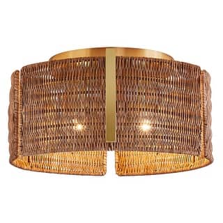 MLiAN 3-Light Natural Rattan Flush Mount Light... - 15"