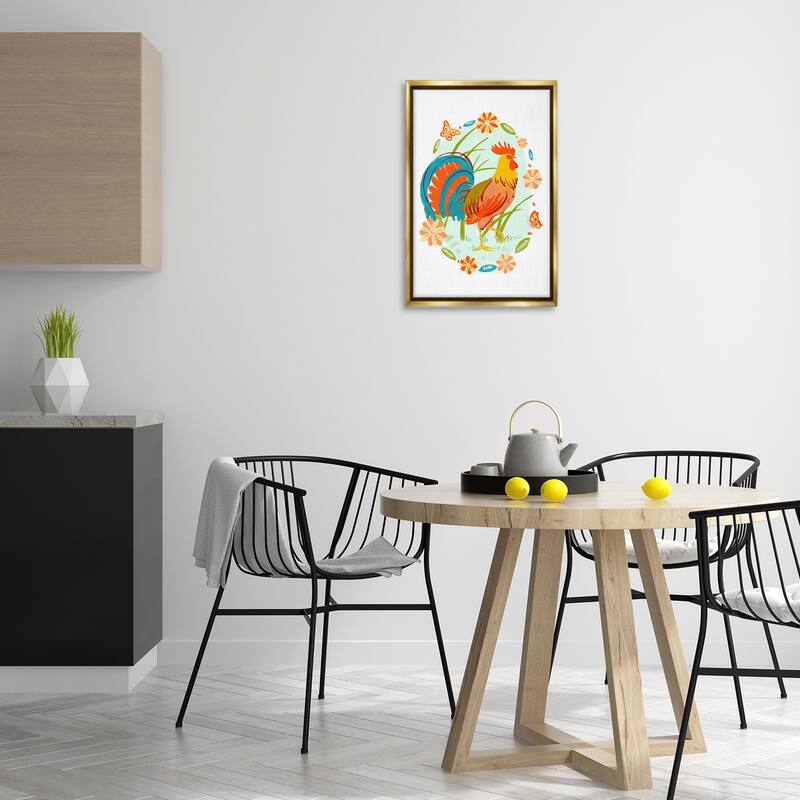 Stupell Rooster with Butterflies Border Framed Floater Canvas Wall Art Design By Hannah Moren