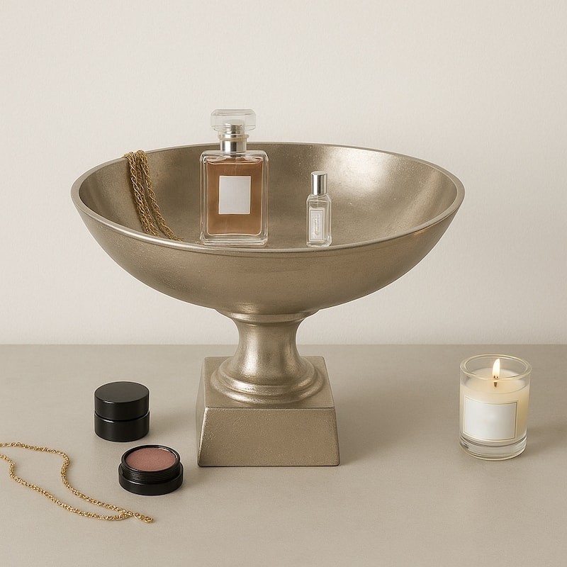 Decorative Metal Bowl on Square Pedestal Base Home Decor - 20" Silver - 20.0" - Silver/ Metallic - 20.0"