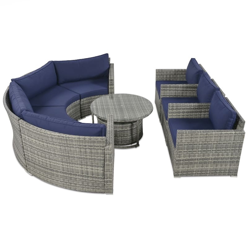9-Pieces Outdoor Half-moon Patio Sofa Set