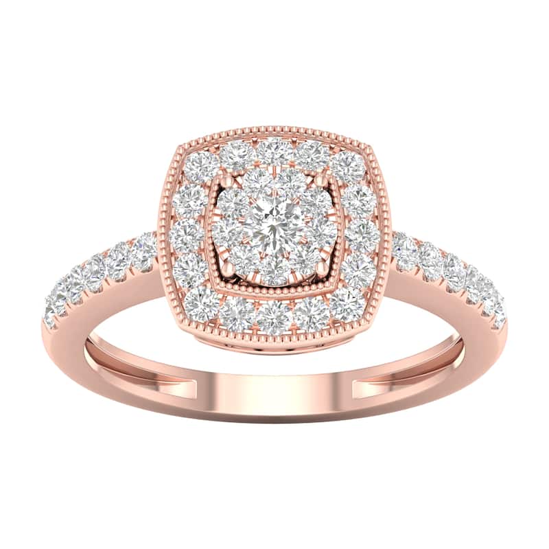 1/2ct TDW Diamond Cluster Halo Engagement Ring in 10k Gold for Women - 8.5 - Rose
