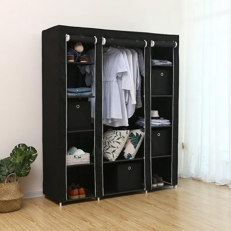 Portable Clothes Closet Non-Woven Fabric Wardrobe Storage Organizer Black