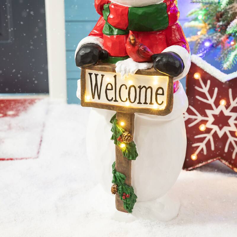 Glitzhome 29"H Christmas Resin Snowman Lighted Porch Decor with Timer - 29.25"H