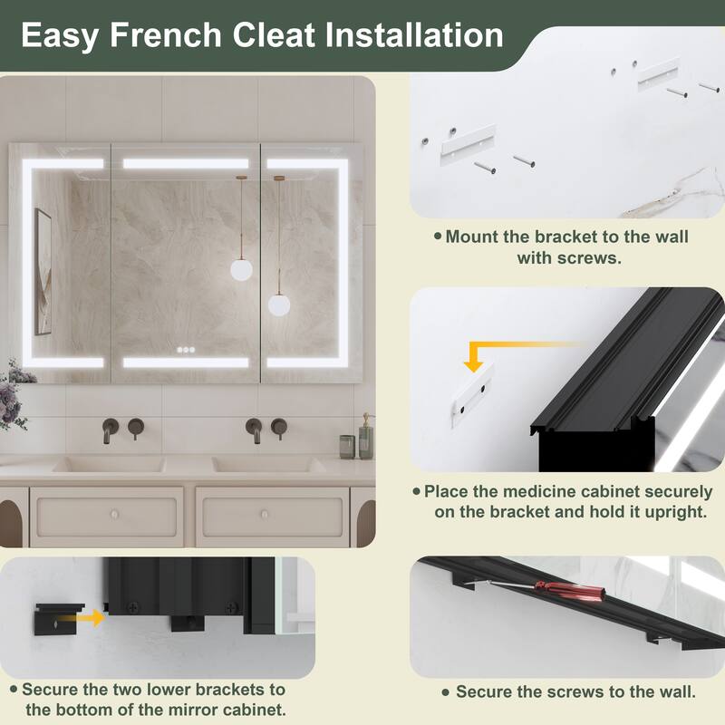 Rectangular Aluminum Recessed/Surface Mount Frameless Anti-Fog Medicine Cabinet with Dimmable LED Lights