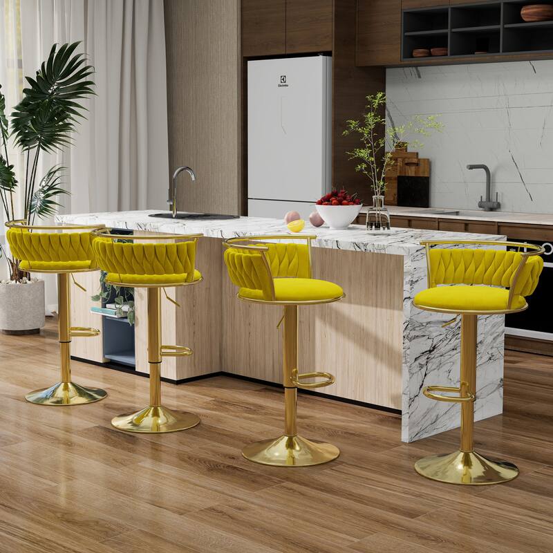 Modern Velvet 26" Adjustable Swivel Bar Stools (Set of 4) - Olive Drab