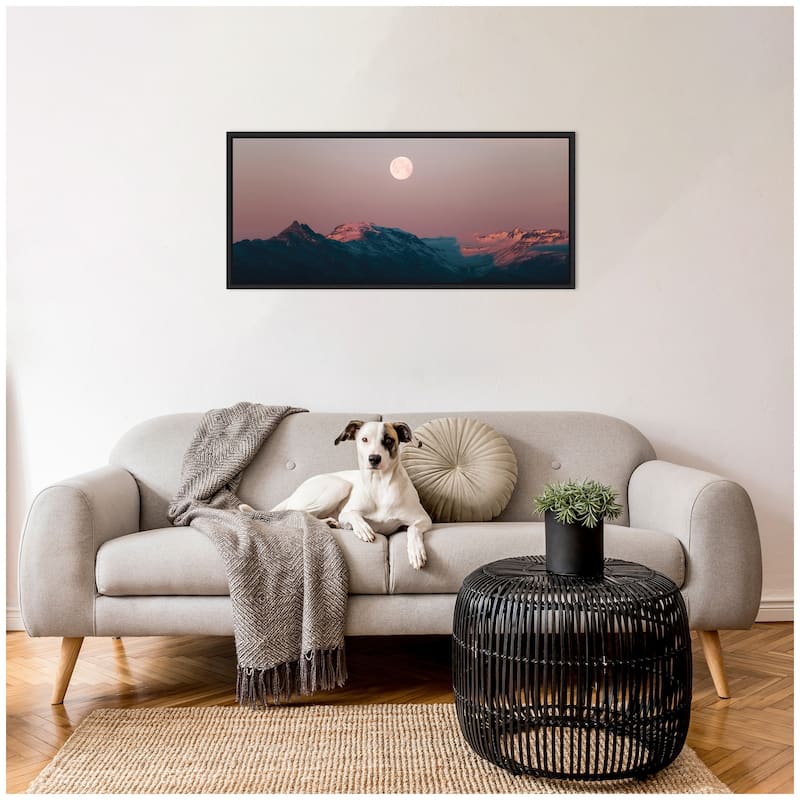 Kate and Laurel Sylvie Panoramic Pastel Moonrise over Icelandic Mountains Framed Canvas by Michael Schauer