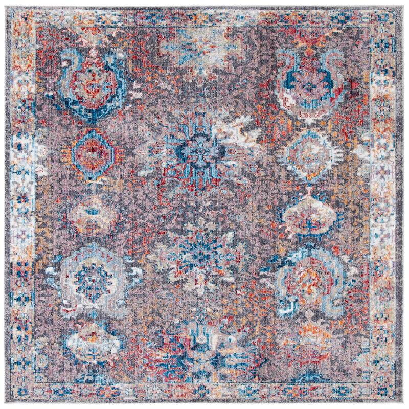 SAFAVIEH Bristol Sunnefa Vintage Oriental Distressed Rug - 7' Square - Dark Grey/Blue