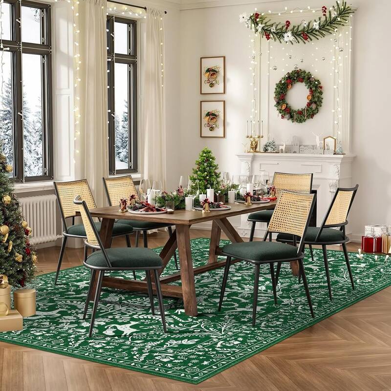 Christmas Non Shedding Xmas Decorative Throw Rug for Living Room, Bedroom, Green - 8*10ft