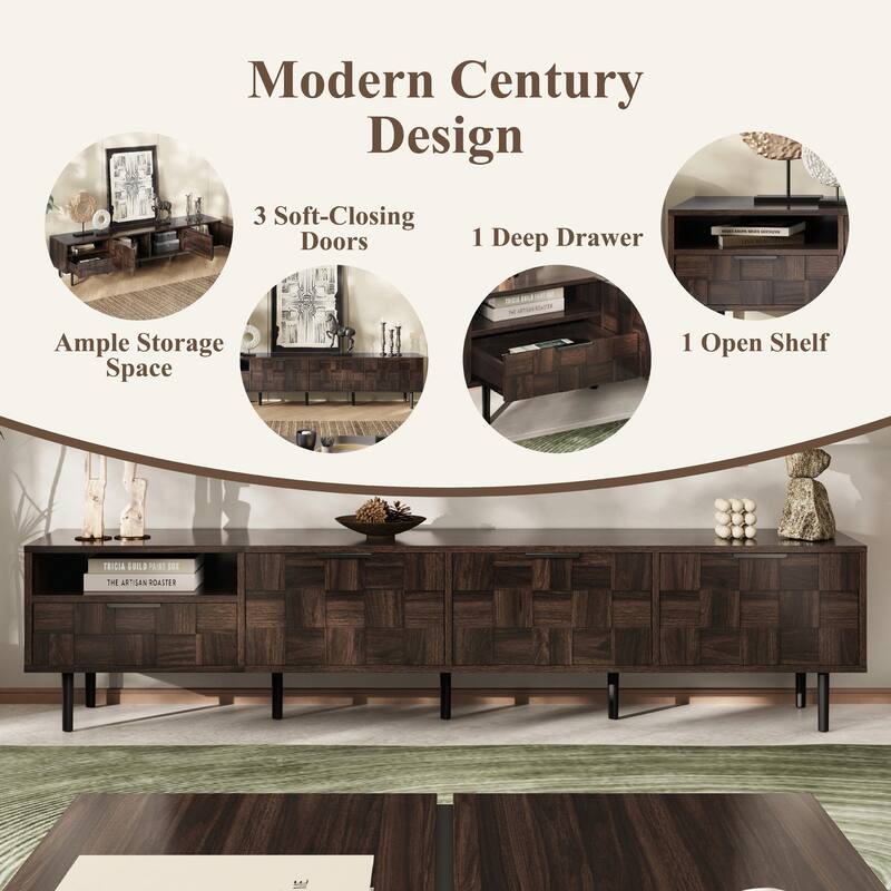 78" Mid-Century Modern TV Stand for 65+ Inch TVs, TV Console with Storage Cabinets