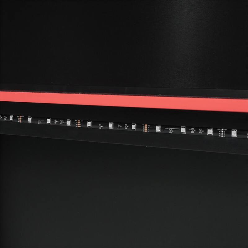 Full Size Loft Bed with Bulit-in Desk and RGB Light, Wooden Loft Bedframe w/ Multi-storage Shelves & Ladder, Kids Playhouse Bed