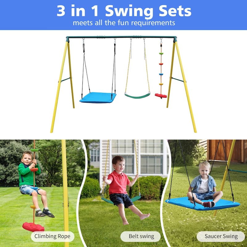 Roomfitters Compact Metal Swing Set with Safety Belt, Versatile for Indoor Outdoor Backyard Use, Multicolor