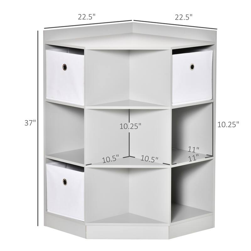 Kids Corner Cabinet, Cubby Toy Storage Organizer, Bookshelf Unit with Three Baskets