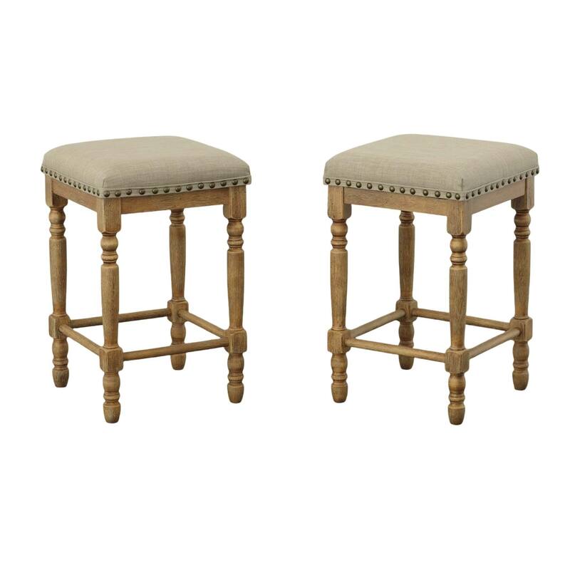 Deluxe Upholstered Barstools - 26" - Set of 2 - Brown and Beige