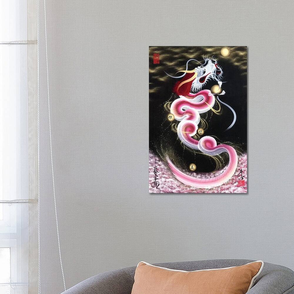 iCanvas "Cherry Blossom Rising Dragon To The Moon" by One-Stroke Dragon Canvas Print